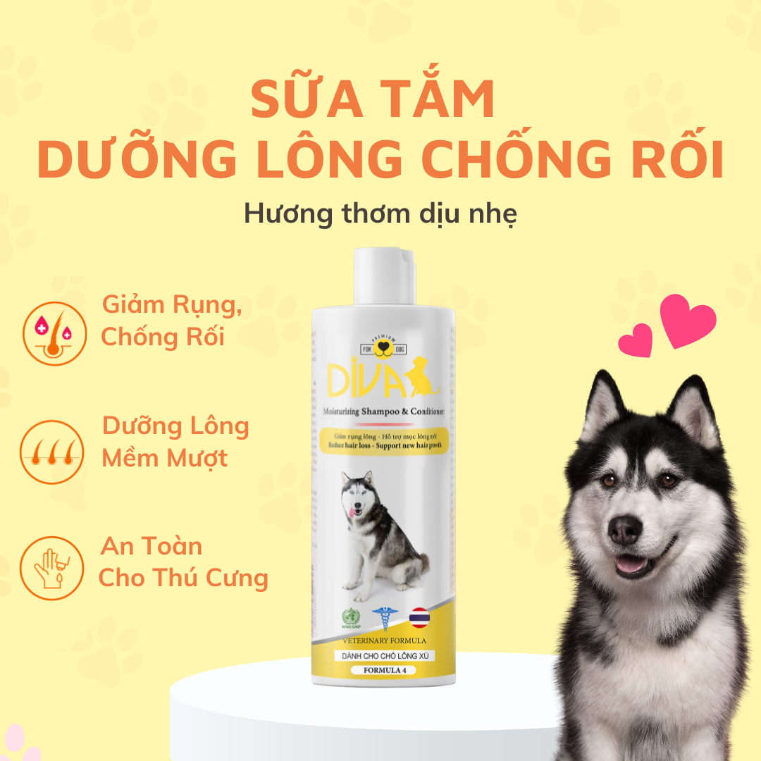  Sữa tắm chó dưỡng lông chống rối DIVA Vàng 400ml 