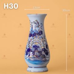 Lọ Hoa Huệ Men Lam Vẽ Vàng Họa Tiết Hoa Sen