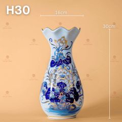 Lọ Hoa Miệng Lượn Men Lam Vẽ Vàng Họa Tiết Hoa Sen