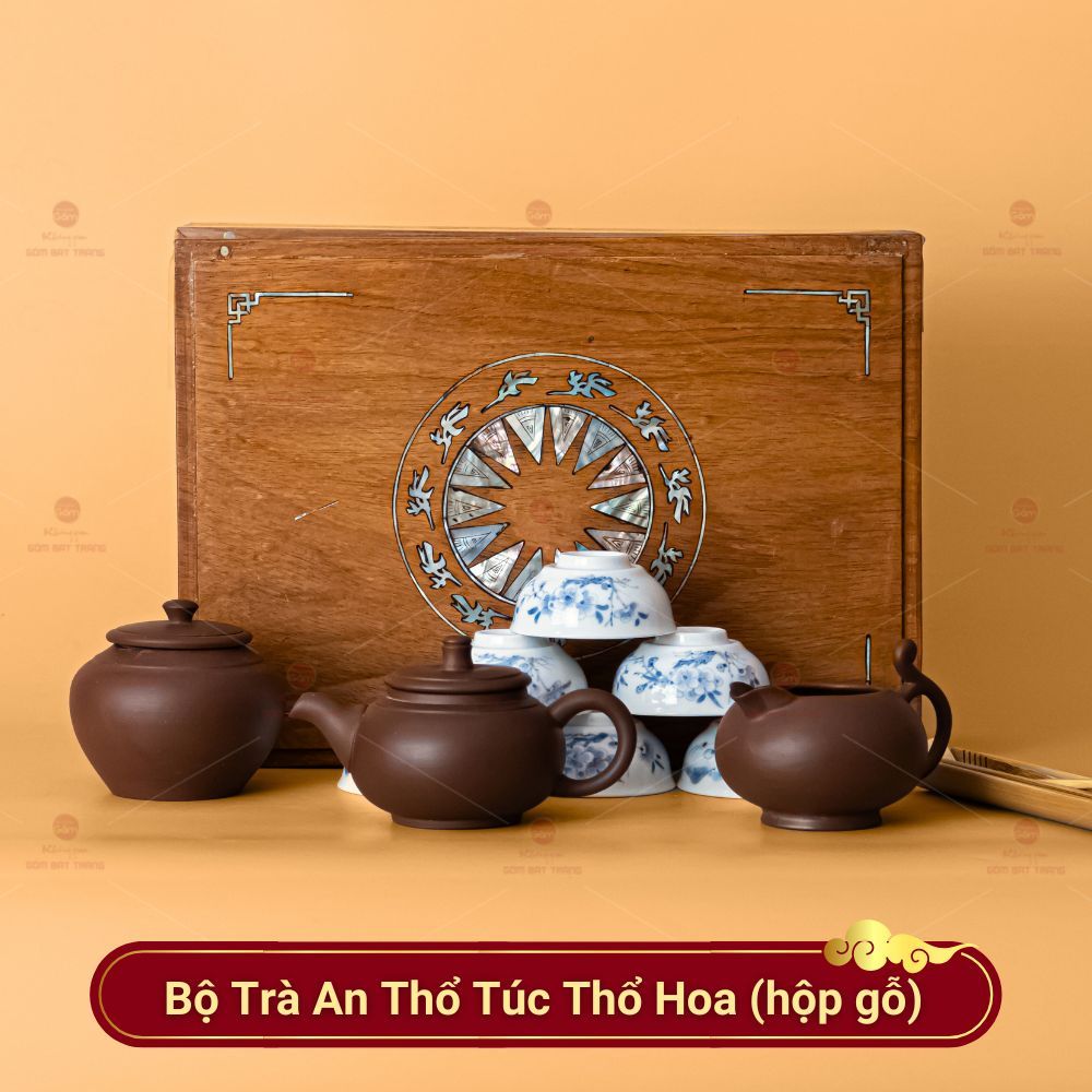 Bộ Ấm Chén An Thổ Túc Thổ Hoa Cao Cấp (Hộp Gỗ)