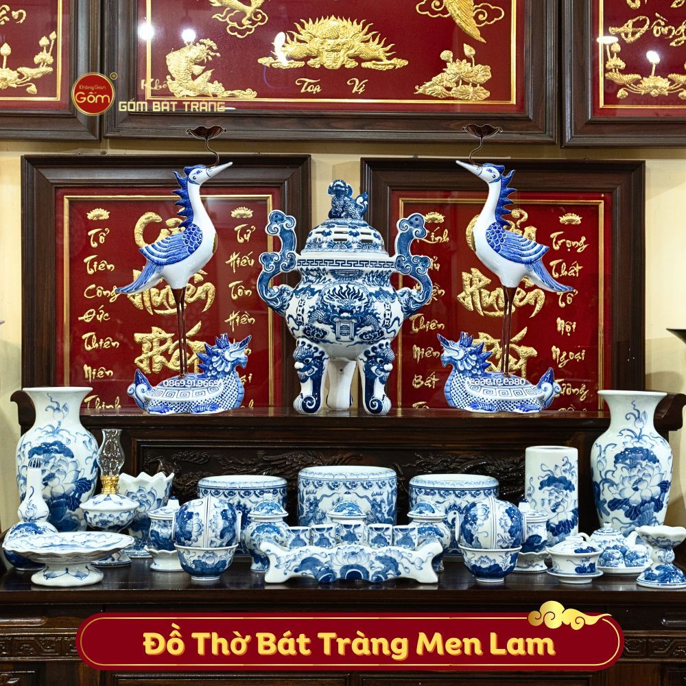 Bộ Đồ Thờ Gia Tiên Men Lam