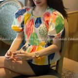  Áo tay bồng Floral cho mẹ style Hàn Quốc 