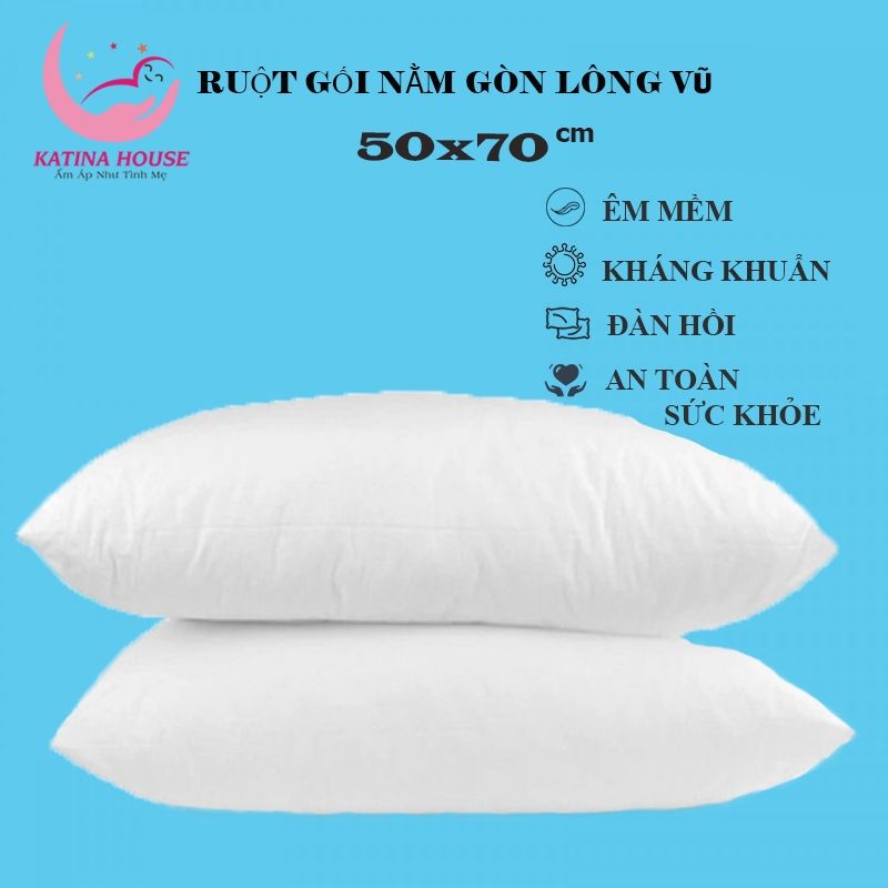 Ruột gối nằm 50x70cm, gòn lông vũ kháng khuẩn siêu êm, mềm mại