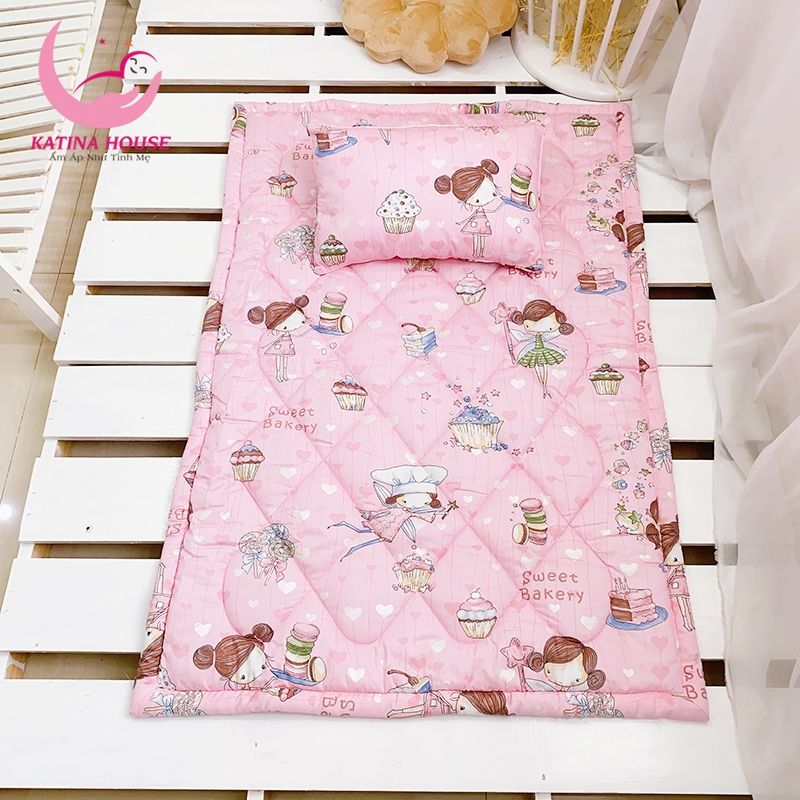 Bộ gối nệm cho bé mẫu giáo/ Vải Cotton Satin Hàn Quốc