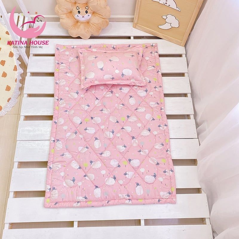 Bộ gối nệm cho bé mẫu giáo/ Vải Cotton Satin Hàn Quốc