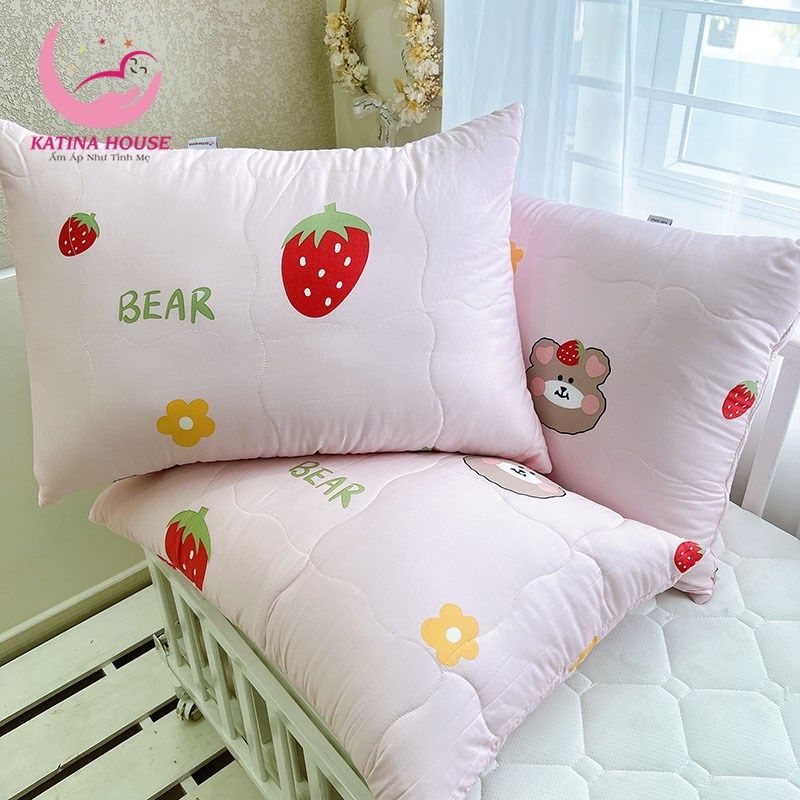 Gối nằm chần gòn ruột lông vũ - nhiều kích cỡ/ Tencel 40s