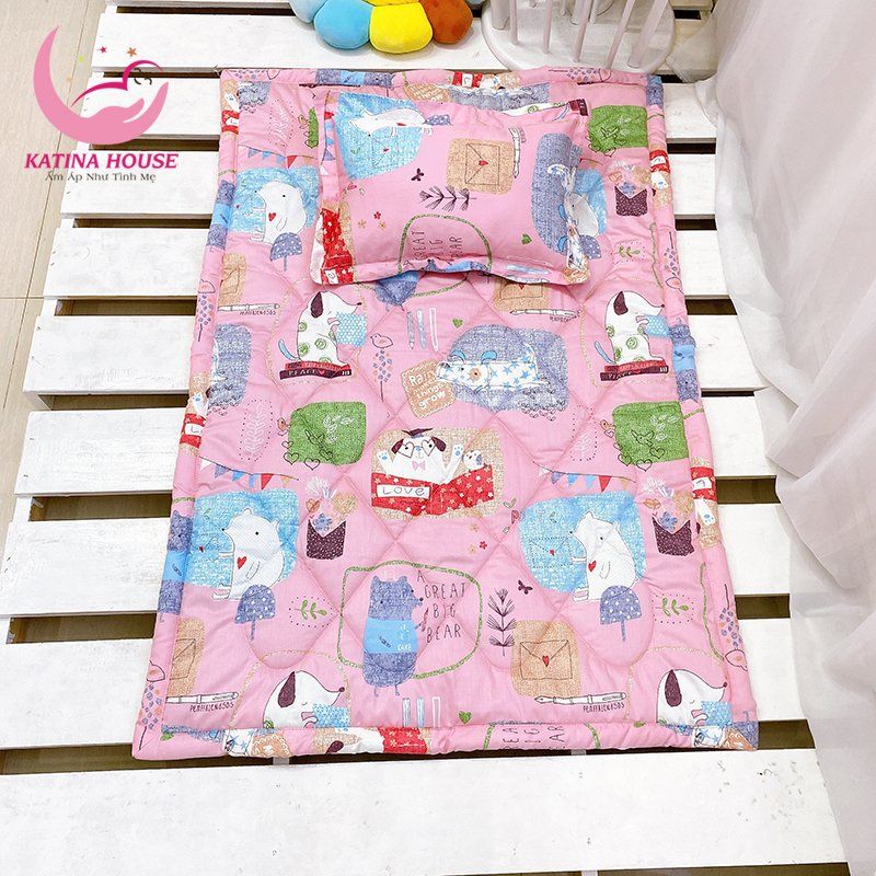 Bộ gối nệm cho bé mẫu giáo/ Vải Cotton Satin Hàn Quốc