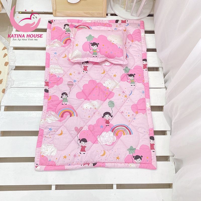 Bộ gối nệm cho bé mẫu giáo/ Vải Cotton Satin Hàn Quốc