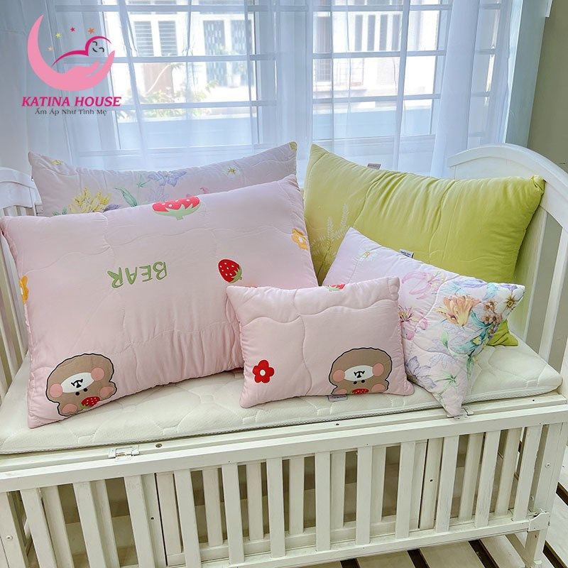 Gối nằm chần gòn ruột lông vũ - nhiều kích cỡ/ Tencel 40s