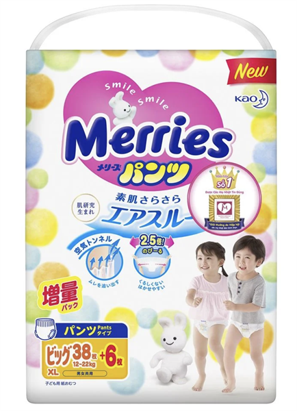 Tả quần Merries size XL 38 +6 miếng(12 - 22 kg)
