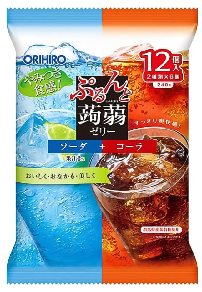 Thạch rau câu hương Soda và Cola Orihiro (240g) (20g x 12 gói) ぷるんと蒟蒻ゼリーパウチ ソーダ+コーラ