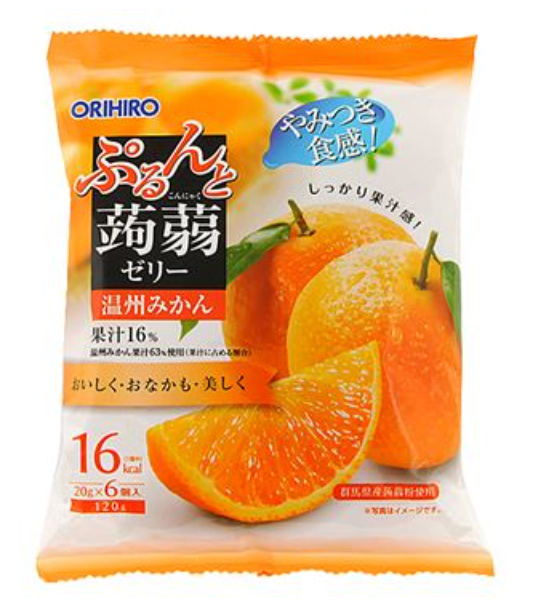 Thạch trái cây hương Cam Orihiro (120g) (20g x 6 gói) オリヒロ ぷるんと蒟蒻ゼリー 温州みかん