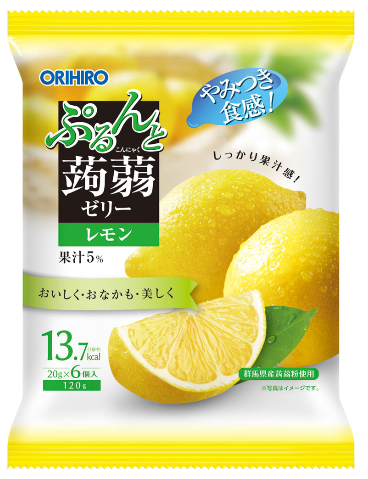 Thạch trái cây hương chanh Orihiro (120g) (20g x 6 gói) ぷるんと蒟蒻ゼリーパウチ シチリアレモン