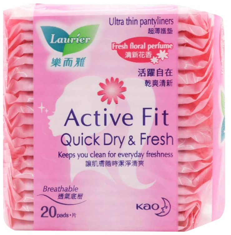 Băng vệ sinh hàng ngày hương hoa dịu nhẹ Laurier Ultra Thin Pantyliner Active Fit Fresh Floral Perfume (20 Miếng)