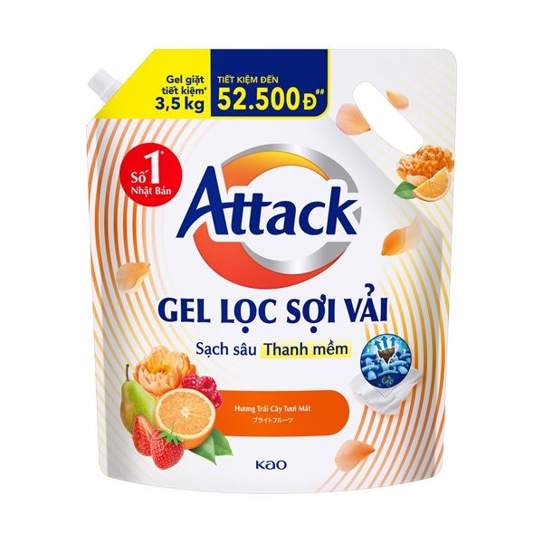 Gel giặt Attack Sạch sâu thanh mềm Hương trái cây tươi mát túi (3.5kg)