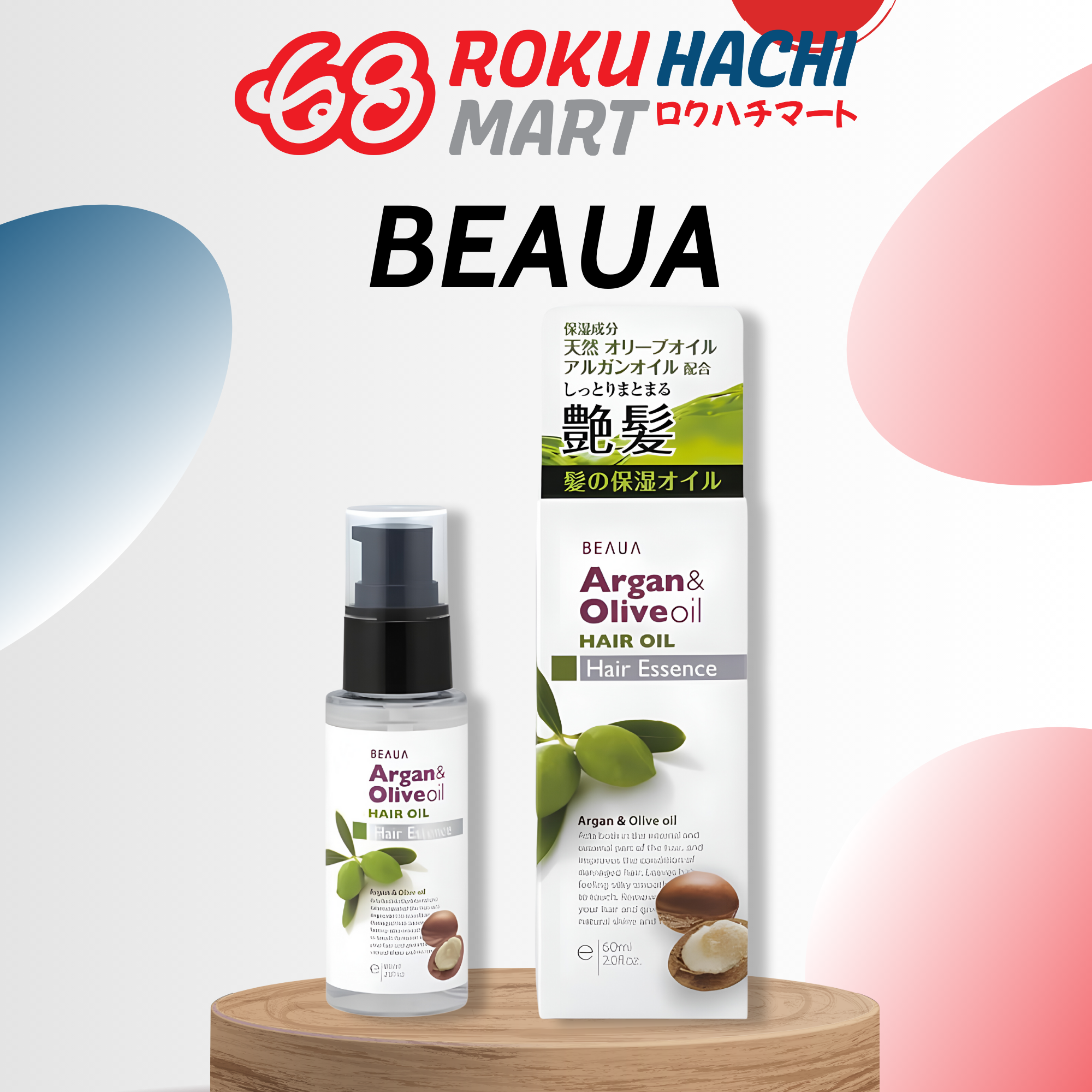 Dầu Dưỡng Tóc Olive và Argan Phục Hồi Hư Tổn - Beaua Argan & Olive Hair Oil (60ml) ビューア アルガン&オリーブ へアオイル60ML