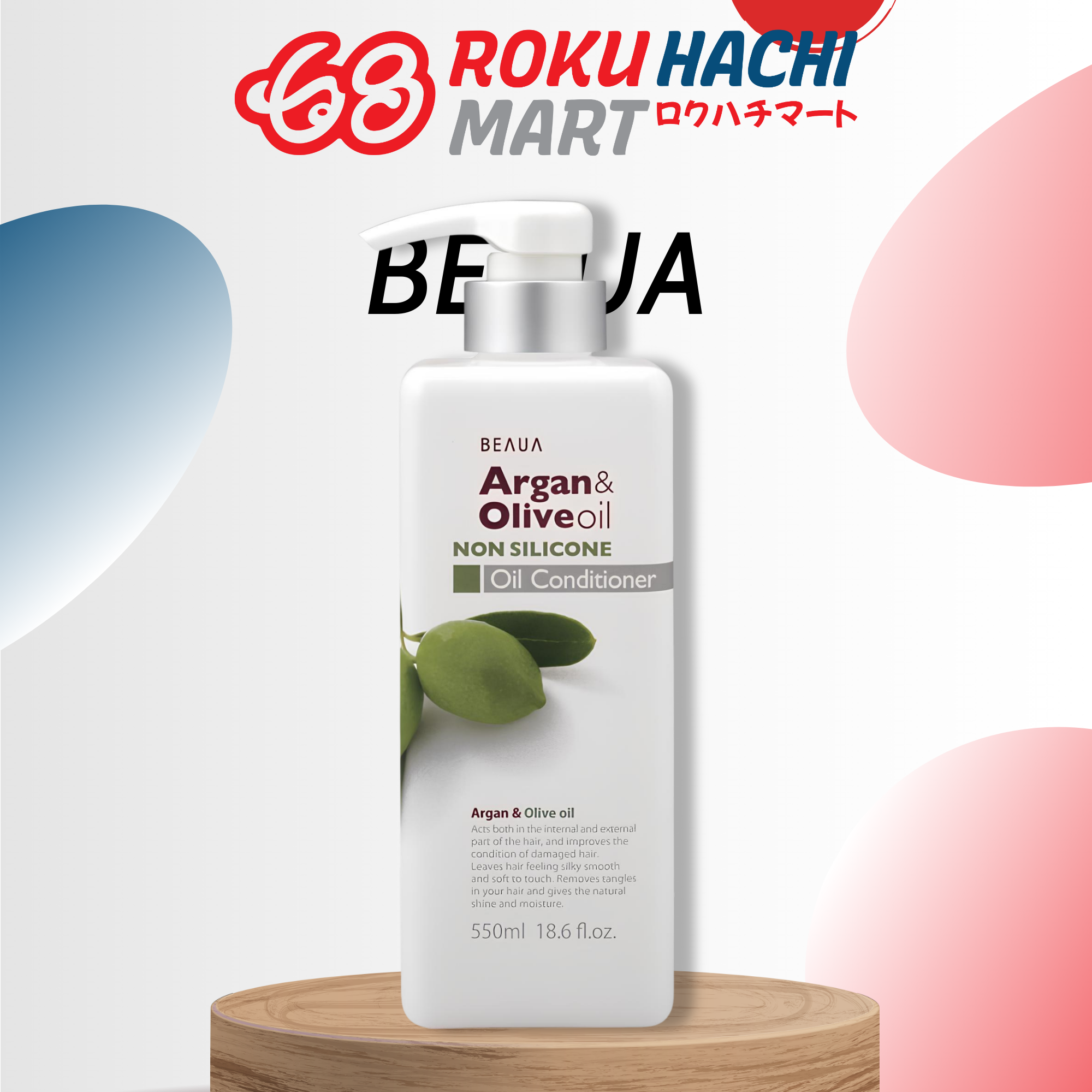 Dầu Xả Olive và Argan Không Chứa Silicone Phục Hồi Hư Tổn - BEAUA Argan & Olive Oil Non Silicone Conditioner (550ml) ビューア アルガンオリーブオイルCD550ML
