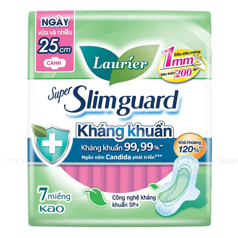 Băng vệ sinh siêu mỏng cánh kháng khuẩn Laurier Super Slimguard (25cm x 14 miếng)