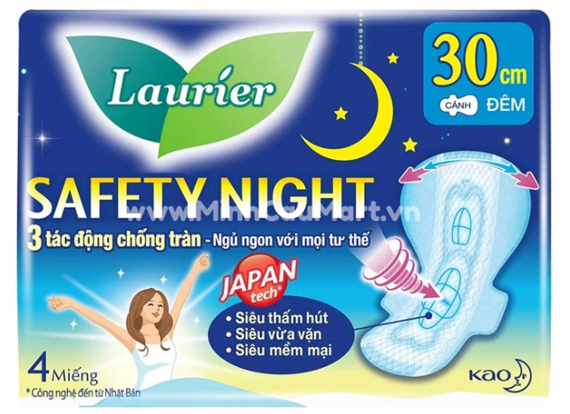 Băng vệ sinh ban đêm siêu chống tràn Laurier Safety Night (30cm x 4 miếng)