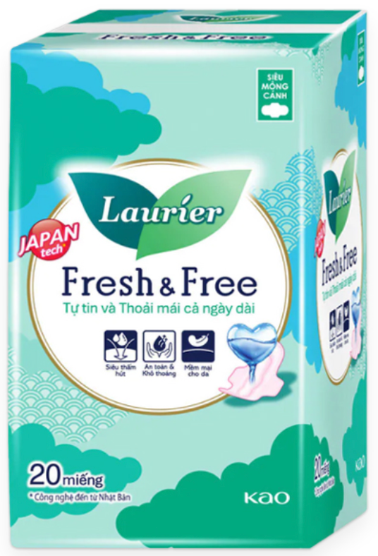 Băng vệ sinh siêu mỏng cánh Laurier Fresh & Free (22cm x 20 miếng)