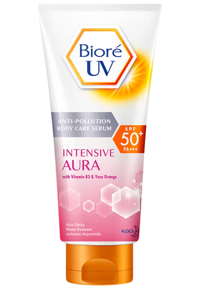 Serum chống nắng dưỡng thể sáng da mịn màng Biore UV Anti-Pollution Body Care Serum Intensive Aura SPF 50+PA+++ (150ml)