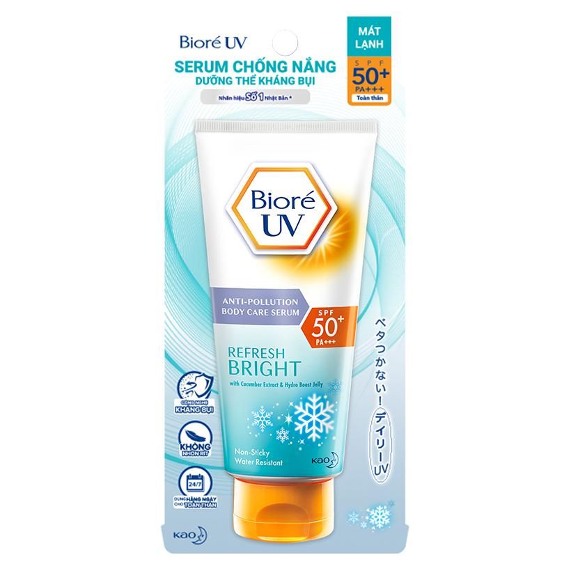 Serum chống nắng dưỡng thể sáng mịn mát lạnh Biore UV Anti-Pollution Body Care Serum Refresh Bright SPF 50+/PA+++ (150ml)