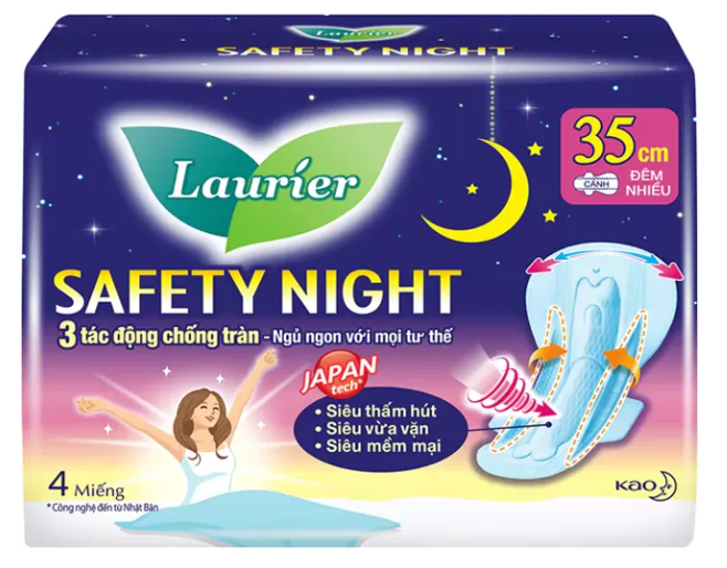 Băng vệ sinh ban đêm siêu chống tràn Laurier Safety Night (35cm x 4 miếng)