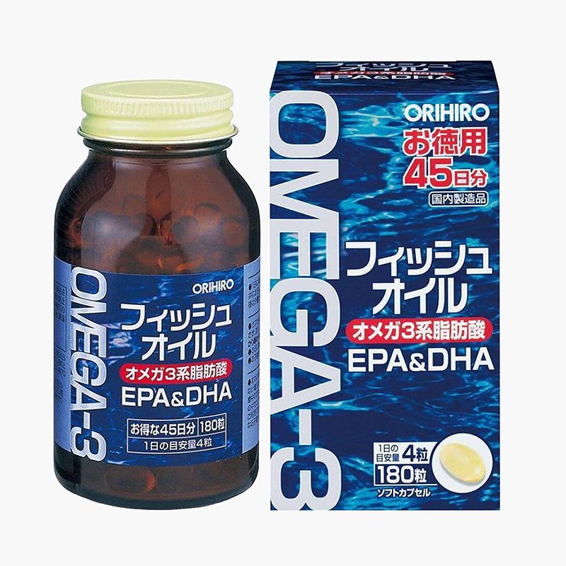 Viên uống tinh chất dầu cá omega-3 hỗ trợ tim mạch Orihiro (180 viên) オリヒロ サプリ フィッシュオイル ソフトカプセル お徳用