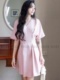 Đầm hồng eo xếp ly