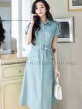 Đầm sơ mi xanh mint
