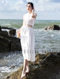 Set áo váy croptop trắng