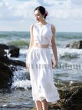 Set áo váy croptop trắng
