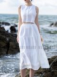Set áo váy croptop trắng