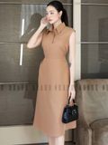 Đầm nâu cổ sơ mi