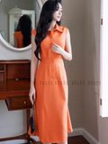 Đầm cam eo xếp ly