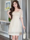 Đầm kem cổ vuông phối voan