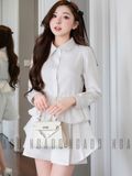 Áo sơ mi trắng tay dài bo eo