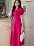 Đầm hồng sen tay phồng