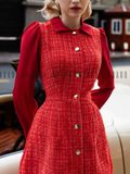  Đầm tweed đỏ dài tay 