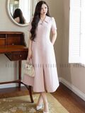 Đầm hồng cổ vest