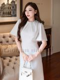 Đầm trắng cổ xếp