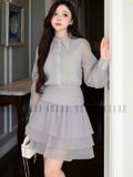 Đầm xám phối voan