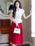Set áo váy vest trắng đỏ