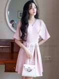 Đầm hồng eo xếp ly
