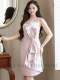 Đầm hồng nơ eo