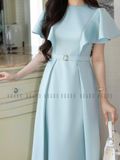 Đầm xanh mint cổ tròn