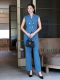 Set vest xanh cổ V
