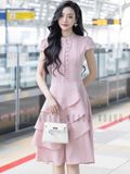 Đầm hồng ngắn tay
