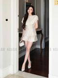 Set áo quần kem cổ xếp tầng