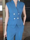 Set vest xanh cổ V